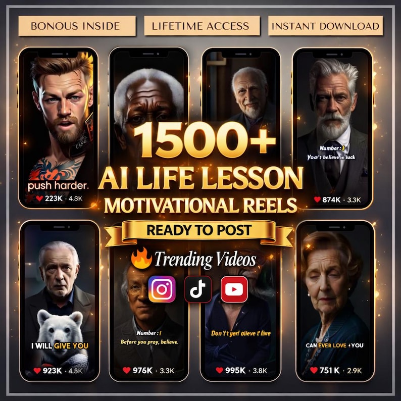 1500+ AI levenslessen motiverende rollen | Bewerkbaar canvas | Instagram-filmpjes, TikTok- en YouTube-shorts afbeelding 1