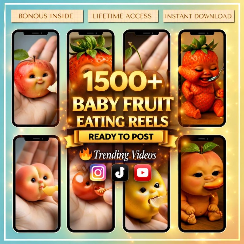 1500+ AI Baby Fruit Eating Reels | ASMR Content, Canva Editable (Digital Download) image 1