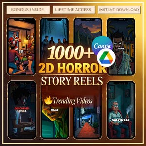 Bundel 2D-horrorverhaalrollen | Bewerkbare canvasrollen | Geanimeerde video's | Digitaal MRR-product PLR