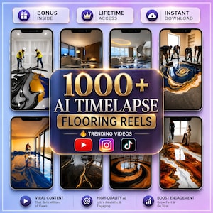 1000+ AI Timelapse Flooring Reels | Epoxy Marble Home Content (Digital Download)