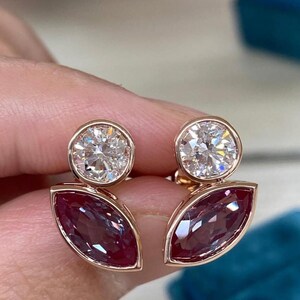 Marquise och runt CZ-örhänge, bröllopsörhänge med bezel, örhängen med CZ i 925 sterlingsilver, present till kvinnor, diamantörhänge