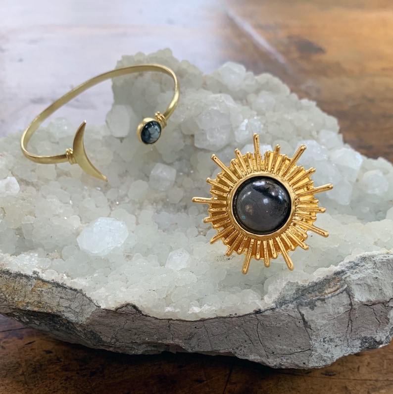 Astral gold plated /& hand poured resin adjustable statement ring