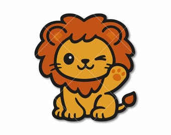 Cute Kawaii Lion SVG, Baby Lion Clipart PNG, Cartoon Lion Design, Cricut Cut File