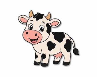 Cute Cow SVG, Kawaii Baby Cow Clipart, Farm Animal PNG, Cricut Cut File, Kids Nursery Decor, Sticker Design