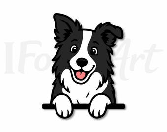 Peeking Border Collie SVG, Cute Dog Clipart PNG, Stickers and Decals Design