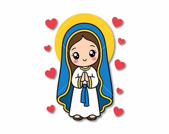 Virgin Mary SVG, Cute Kawaii Mary PNG, Religious Clipart, Christian File for Cricut