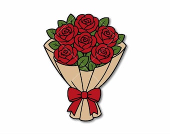 Rose Bouquet SVG, Flower Bouquet Clipart PNG, Cut File for Cricut & Silhouette
