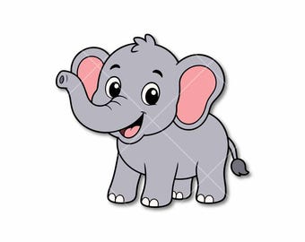 Baby Elephant SVG, Kawaii Elephant Clipart PNG, Cute Safari Animal, Cricut Cut File, Kids Nursery Decor, Sticker Design