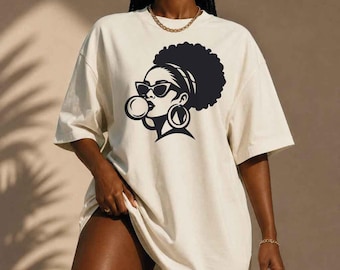 Black Girl Magic SVG, Afro Woman PNG, Bubble Gum Girl Outline, Afro Puff Design, Cricut Cut File