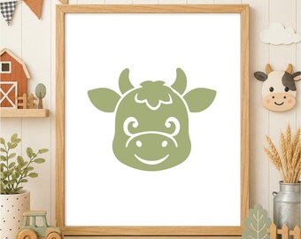 Cow Face SVG, Kawaii Cow Head PNG, Farm Animal Cut File for Cricut and Silhouette