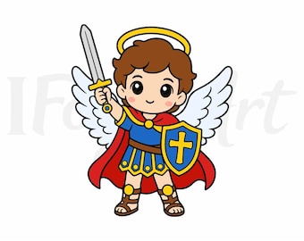 Archangel Michael SVG, Kawaii Angel Clipart PNG, Christian Religious Sticker Design
