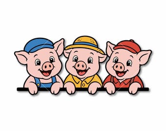 Three Little Pigs SVG, Peeking Piggy PNG, Cute Fairytale Cut Files for Cricut Silhouette