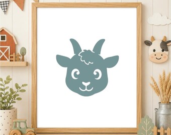 Goat Face SVG, Kawaii Goat Head PNG, Farm Animal Cut File for Cricut and Silhouette