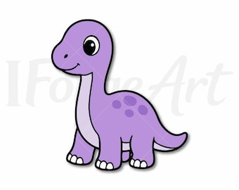 Baby Brontosaurus SVG, Cute Dinosaur PNG, Kawaii Dino Clipart
