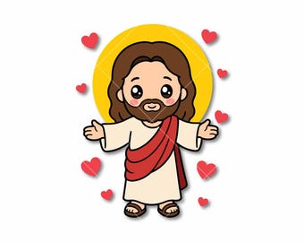 Kawaii Jesus SVG, Christian Clipart PNG, Jesus Love Design, Religious File for Cricut, Bible Art