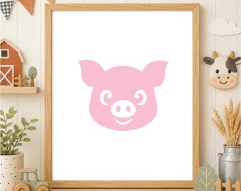 Pig Face SVG, Kawaii Piggy Head PNG, Farm Animal Cut File for Cricut and Silhouette