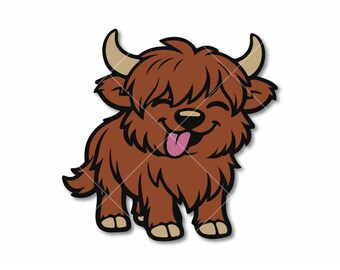 Highland Cow SVG, Cartoon Farm Animal Clipart, Cricut Silhouette File (Digital Download)