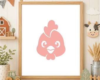Chicken Face SVG, Kawaii Hen Head PNG, Farm Animal Cut File for Cricut and Silhouette