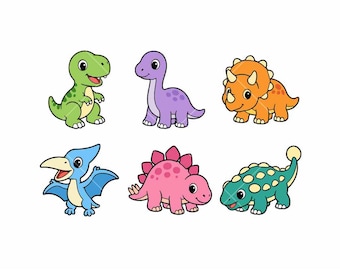 Baby Dinosaur SVG Bundle, Cute Dino Clipart PNG, Jurassic Cut Files for Cricut