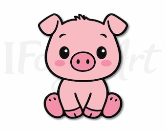 Baby Pig SVG, Kawaii Piggy Clipart PNG, Cute Farm Animal Outline, Cricut Cut File, Kids Nursery Decor Image
