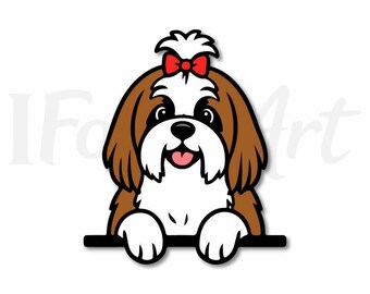 Peeking Shih Tzu SVG, Cute Girl Dog PNG, Puppy Clipart, Stickers and Decals Design