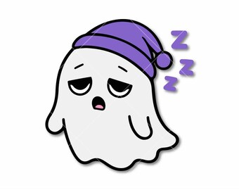 Cute Sleeping Ghost SVG, Kawaii Halloween Ghost with Nightcap, Spooky Clipart PNG, Cricut Cut File