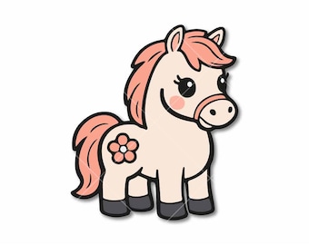 Cute Pony SVG, Kawaii Baby Pony Clipart, Floral Pony PNG, Cricut Cut File, Kids Nursery Decor Image, Sticker Design