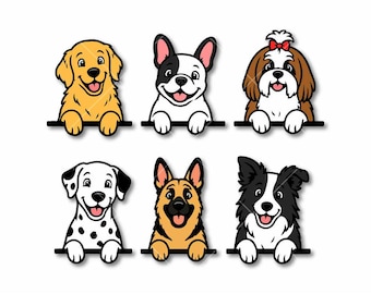 Peeking Dogs SVG Bundle, 6 Cute Puppy Breeds Clipart PNG