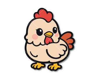 Cute Chicken SVG, Kawaii Hen Clipart PNG, Farm Animal Cut File