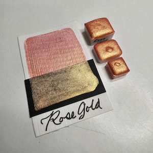 Rose Gold-Sterrennacht handgemaakte ambachtelijke aquarel mica glans glitter, iriserende aquarel levendige helft, kwartaal, pan art dot perzik