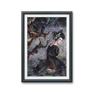 What Lies Beneath Original Art PRINT, Grief, Dark art, gothic, dark fantasy illustration haunted phantom horror creepy ghost lady in black