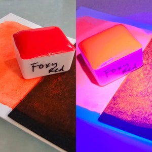 Foxy Red Orange - Neon Fluorescente Artesanal Aquarela Aquarela Ultravioleta reativa UV Brilhante Vibrante Metade, Quarto, panela