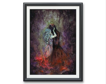 Romance in an Unexpected Place- Art PRINT, Hades  Persephone alter Original watercolor illustration artwork Romance Greek mythology Kore art