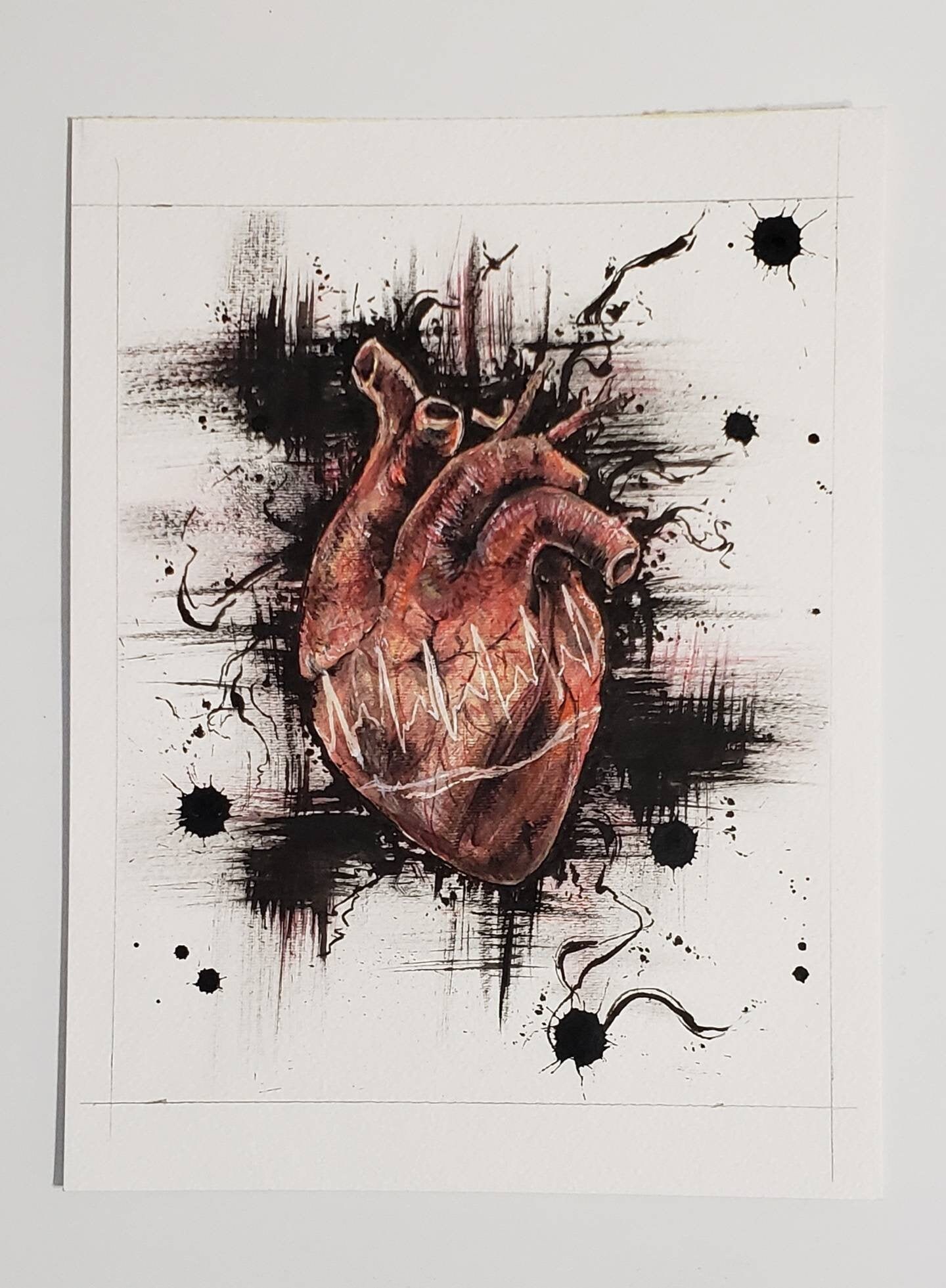 パルス - 解剖学的人間の心臓、アートプリント、オリジナル水彩