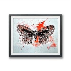 Mottenmensch Death Head Skull - Art PRINT Original Aquarell Kunstwerk humanoide Kreatur Horror Death Omen Tattoo Dämon kryptid Mythologie Mottenmensch