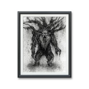 Voice of the Forest, ENT Treant creature- Original art PRINT, Watercolor Illustration Tree man   black & white dark gothic fantasy horror
