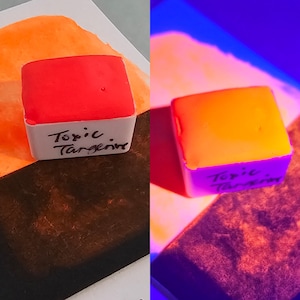 Laranja Tangerina Tóxica - Neon Fluorescente Artesanal Aquarela Aquarela Ultravioleta reativa UV Brilhante Vibrante Metade, Quarto, panela