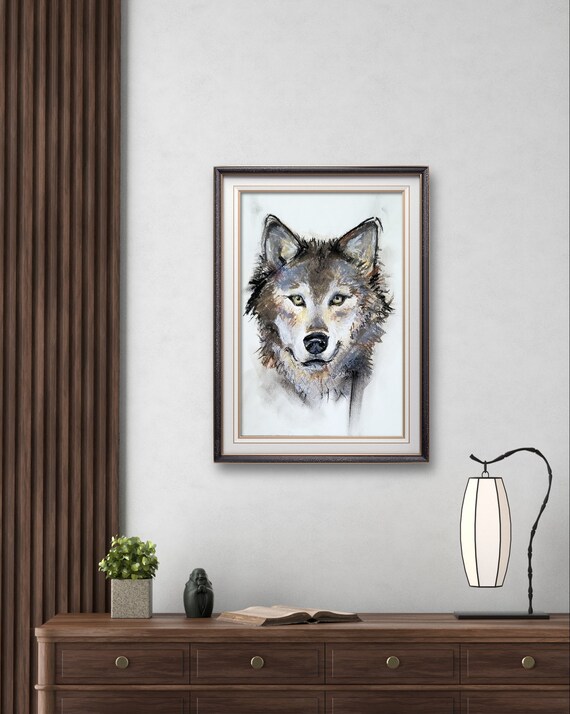 Gray Wolf Portrait Art PRINT, Chalk Pastel Illustration, Wolf, Dog