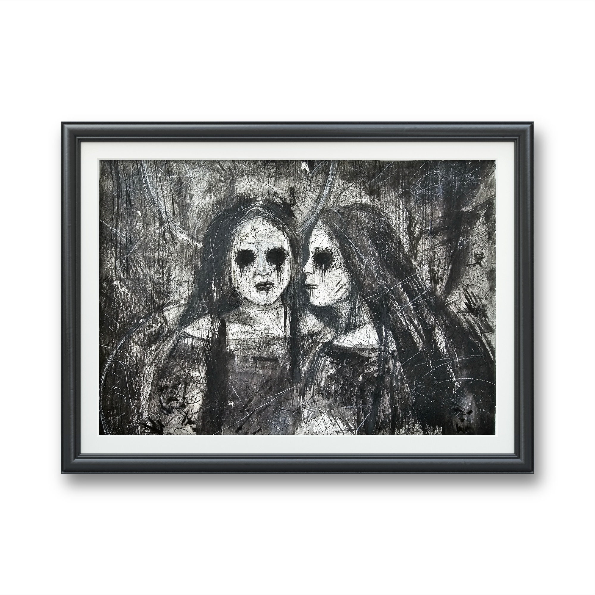Twins Gemini- Original Art PRINT, Watercolor Artwork Black and
