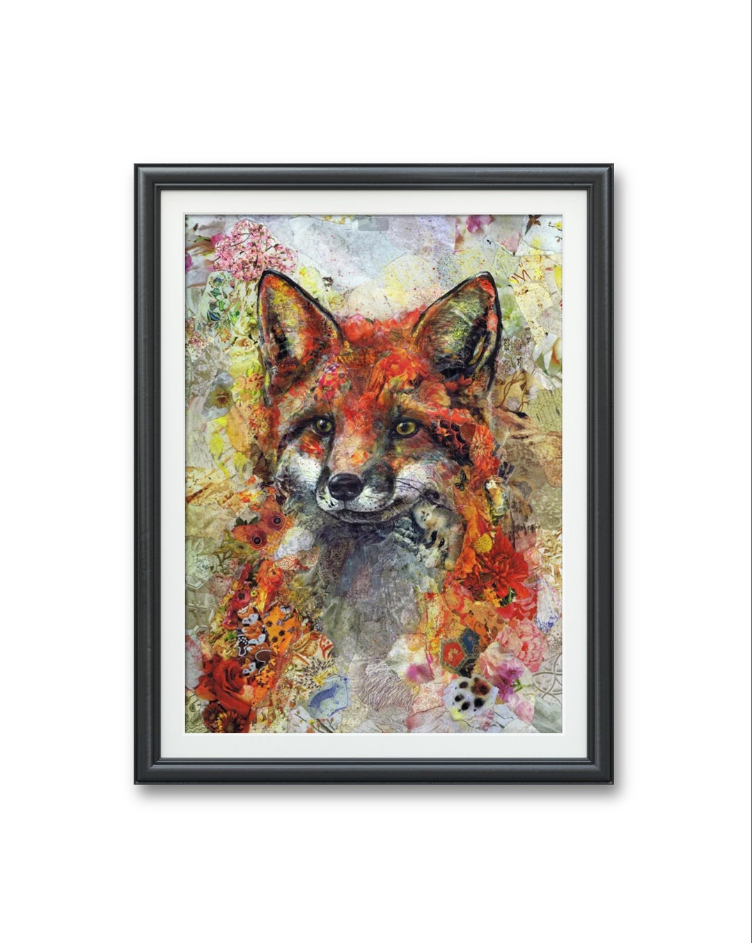 reidan_collage　0925 Red Fox- Print Original Collage Artwork Hidden Image Autumn