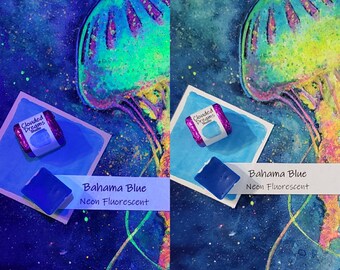 Bahama Blue Neon Pastel Fluorescent Handmade Artisan Watercolor Watercolour Ultraviolet reactive UV Vibrant Half, Quarter, pan paint sky