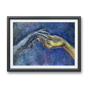 Stunning Revelation- long distance relationship, Art PRINT, Original watercolor illustration artwork, gold leaf, galaxy fantasy, wall art
