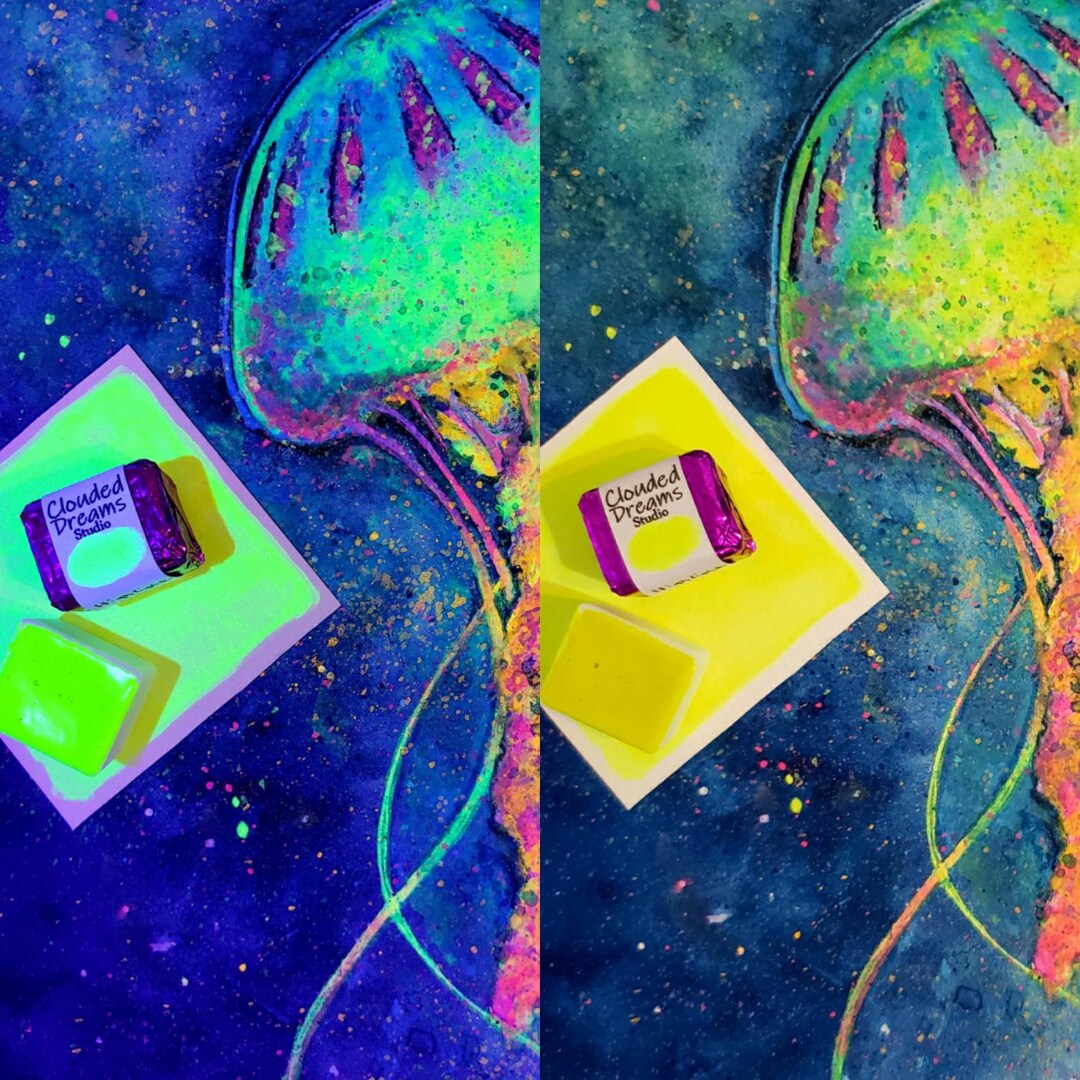 Highlighter Yellow Neon Pastel Fluorescent Handmade Artisan Watercolor