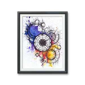 Deconstructie van tijd-Art PRINT van een originele aquarel illustratie zon en maan tarot klok kompas tijd industriële fantasy gotische kunst