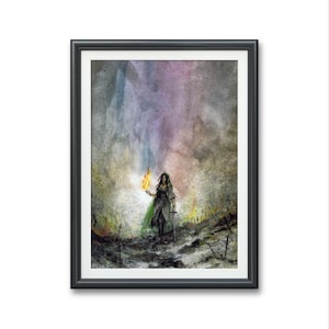 Hero - Art PRINT, Original Oil, mage, dark fantasy, victory painting greek mythology war hero battle victory fireball sorcery goddess death