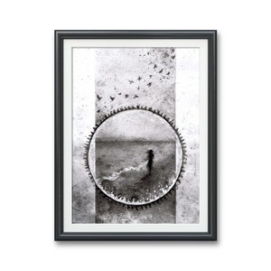 Isolation- Art PRINT Original oil painting artwork Mental health divorce anxiety depression rebirth breaking habits Beach walk
