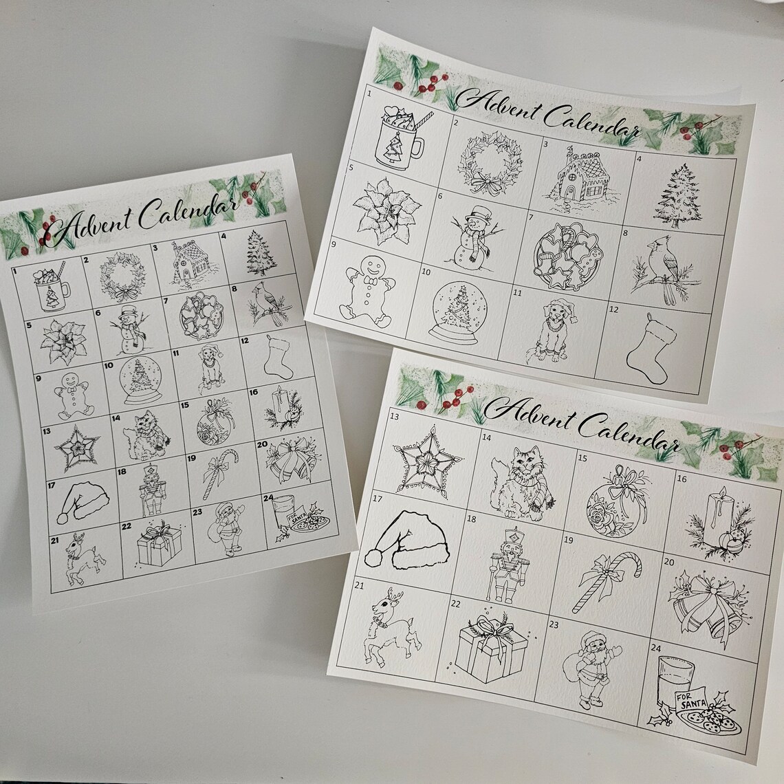 Advent Calendar Mini Coloring or Painting Sheet Watercolor Christmas ...