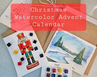 Advent Calendar 24 Envelopes Watercolor Christmas Set painting sheets Surprise Shimmer Mica Handmade Watercolour Mini Painting a day