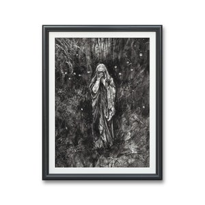 La Llorona- Legend of Weeping woman Art PRINT, Original Watercolor horror Artwork black and white creepy cursed myth dark fantasy