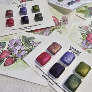 Cottagecore Watercolor set monthly Subscription Handmade Watercolor Watercolour Half Quarter pan flower palette pink green purple floral